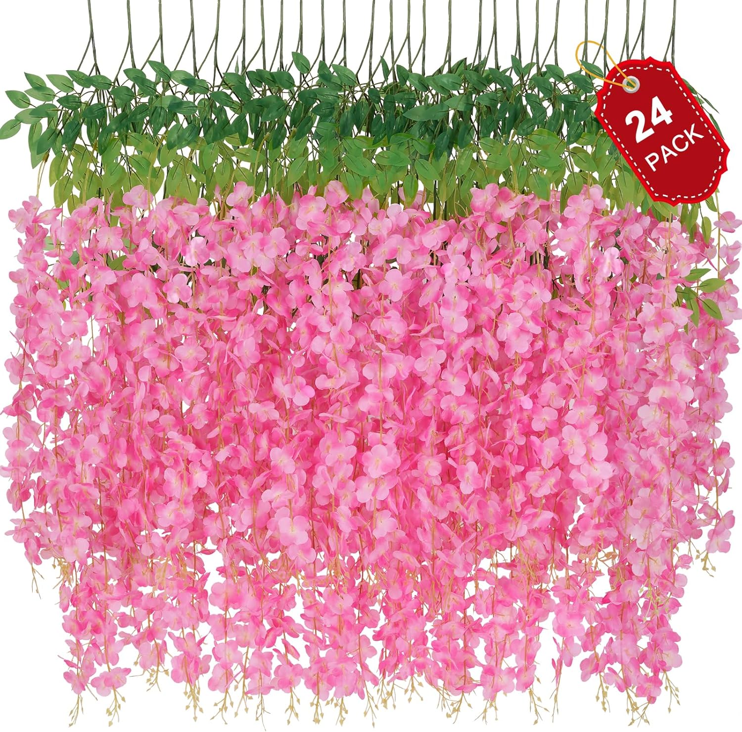 Waipfaru Wisteria Hanging Flowers, Fake Flowers, 24 Pack 3.6 Feet/Pcs Pink Wisteria Artificial Flowers, Fake Flowers Garland, Hanging Vines for Bedroom Wedding Home Party Wall Decoration Pink 24 Pcs