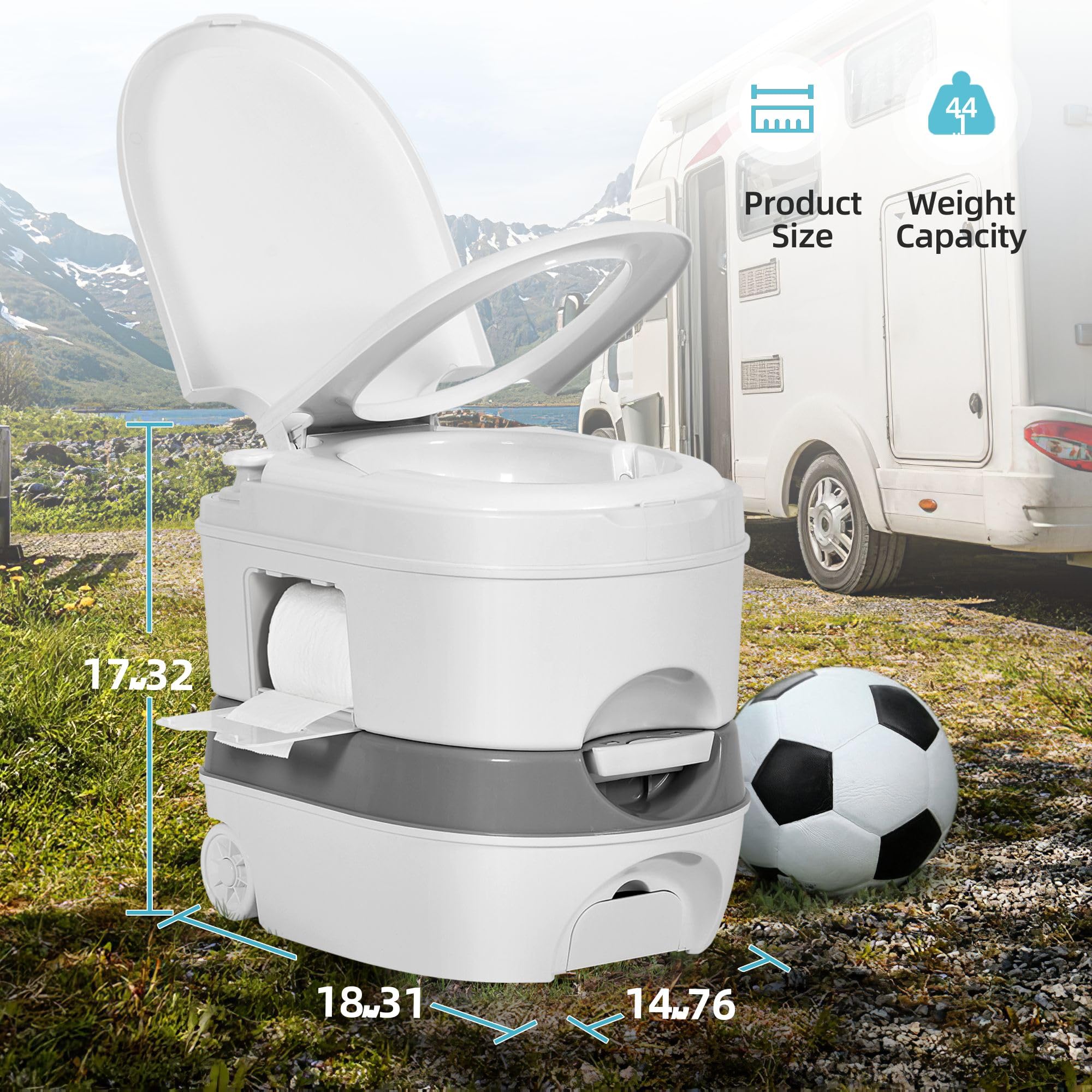 YITAMOTOR WC portatile da 20 litri per camper, vaso porta con collezione di carta, servizi igienici interni ed esterni con pompa a maniglia, antiperdita, per viaggi, barca, viaggi