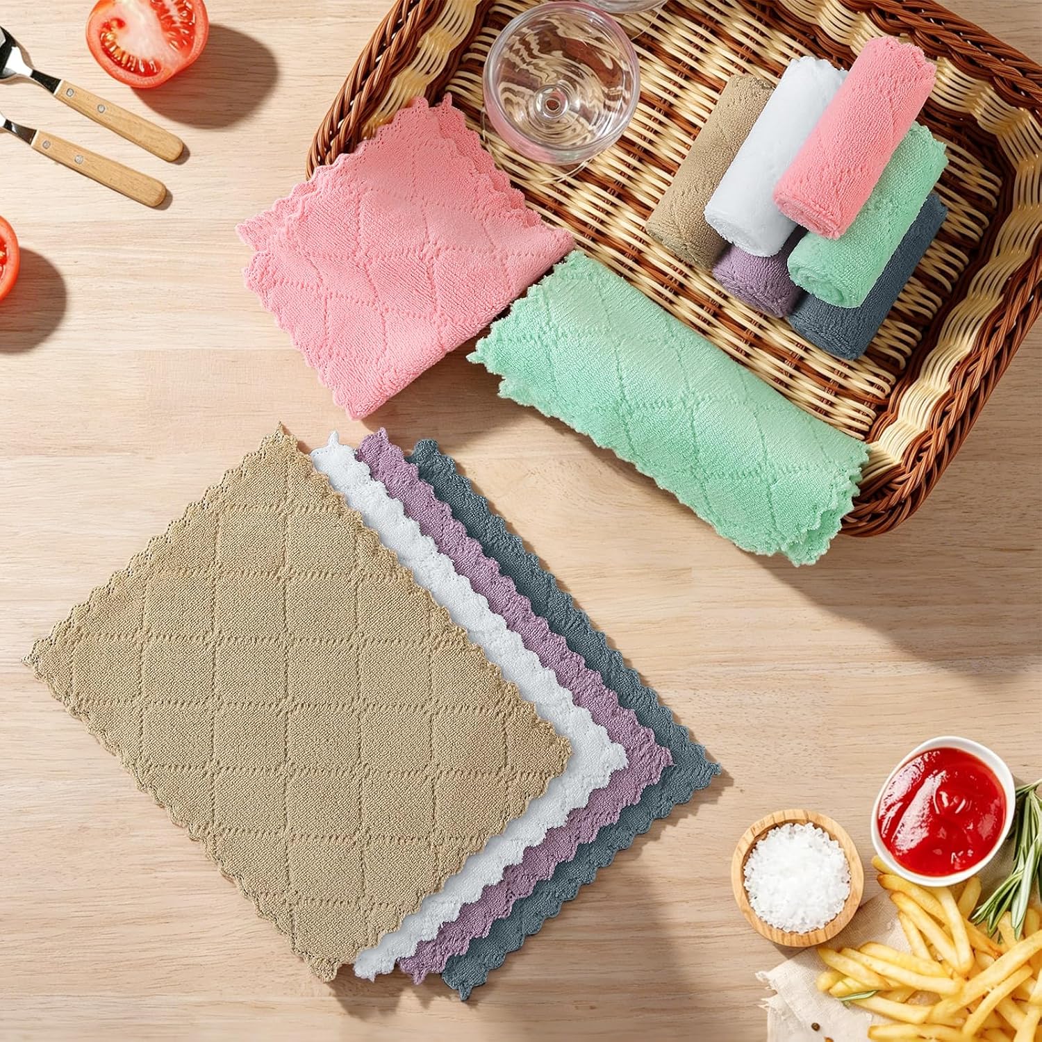 Homaxy 12 Pack Kitchen Cloths Dish Towels (7" x 9", Mixed Color), Super Soft and Absorbent Coral Velvet Dishcloths, Fast Drying No Lint Microfiber Cleaning Cloth