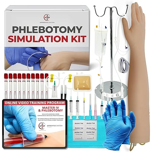The Apprentice Doctor Phlebotomy Practice Kit – Complete Phlebotomy Training Arm for Venipuncture & IV Simulation | Designed for Medical & Nursing Students (Arm with Kit)