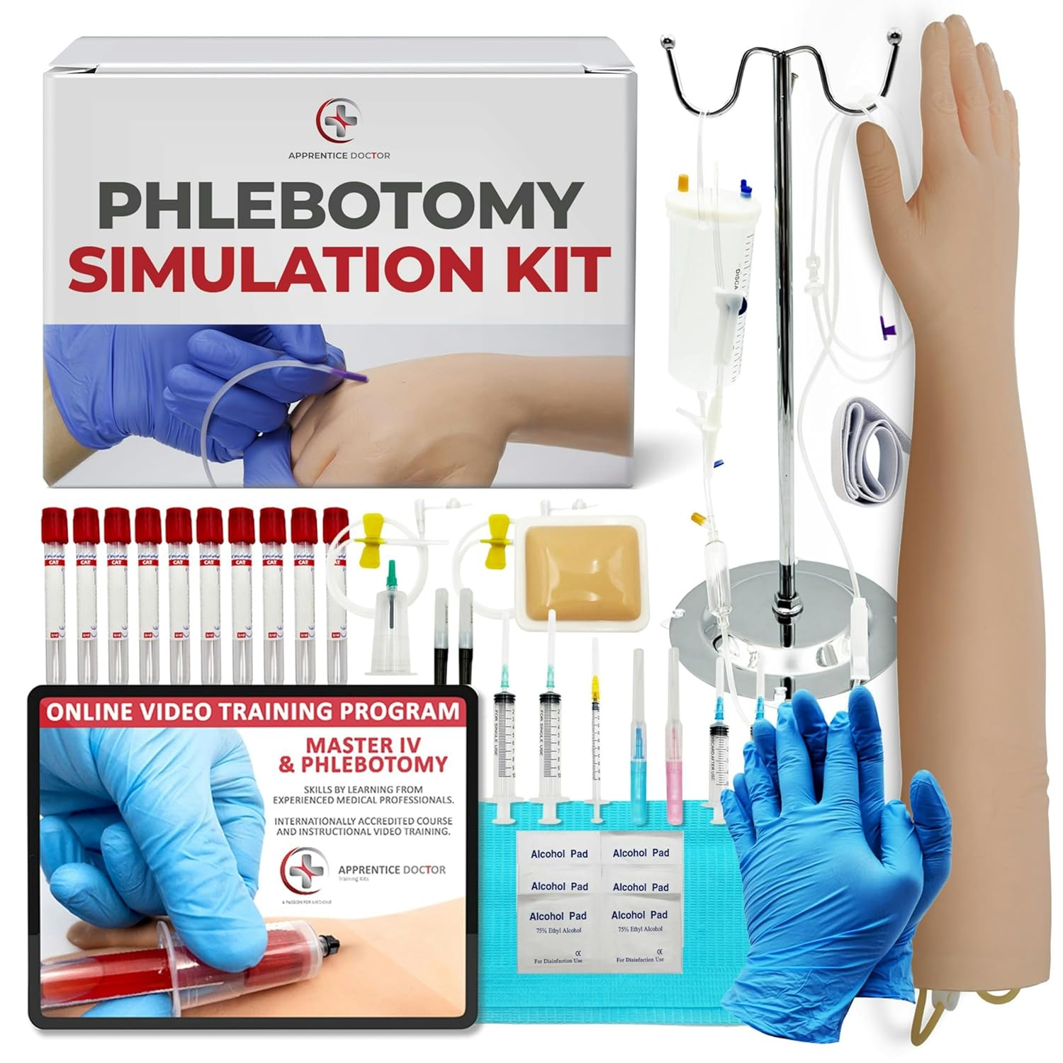 The Apprentice Doctor Phlebotomy Practice Kit – Complete Phlebotomy Training Arm for Venipuncture & IV Simulation | Designed for Medical & Nursing Students (Arm with Kit) Arm with Practice Kit