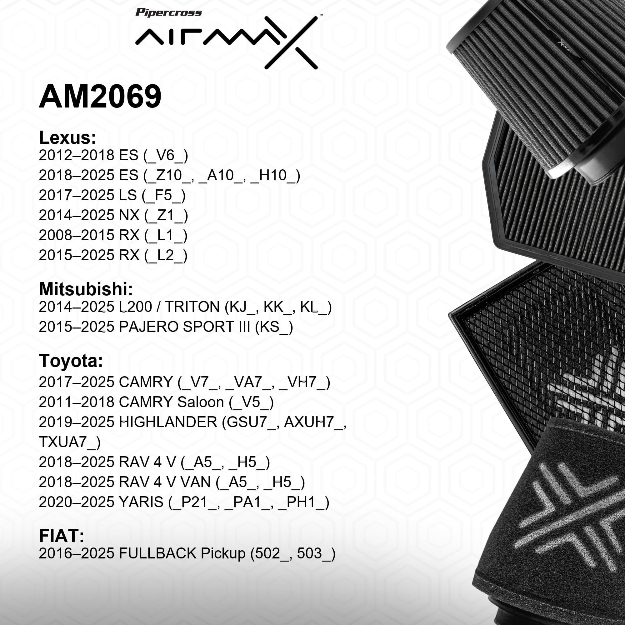 Pipercross Filtro de panel plisado AirMax para Toyota Lexus, AM2069