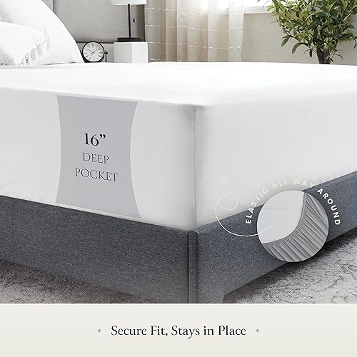 Miniatura 4 de Juego de sábanas de seda suave BELADOR - 6 piezas de sábanas blancas para cama tamaño Queen, sábanas con bolsillos profundos y ajuste seguro con