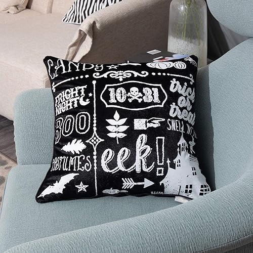 Hahadidi Halloween Pillow Cover Decorative Throw Pillow Cover Square Cushion Cover Pillowcase for Sofa Bed,Black,18 x 18 Inch（45x45cm）,1 Piece…