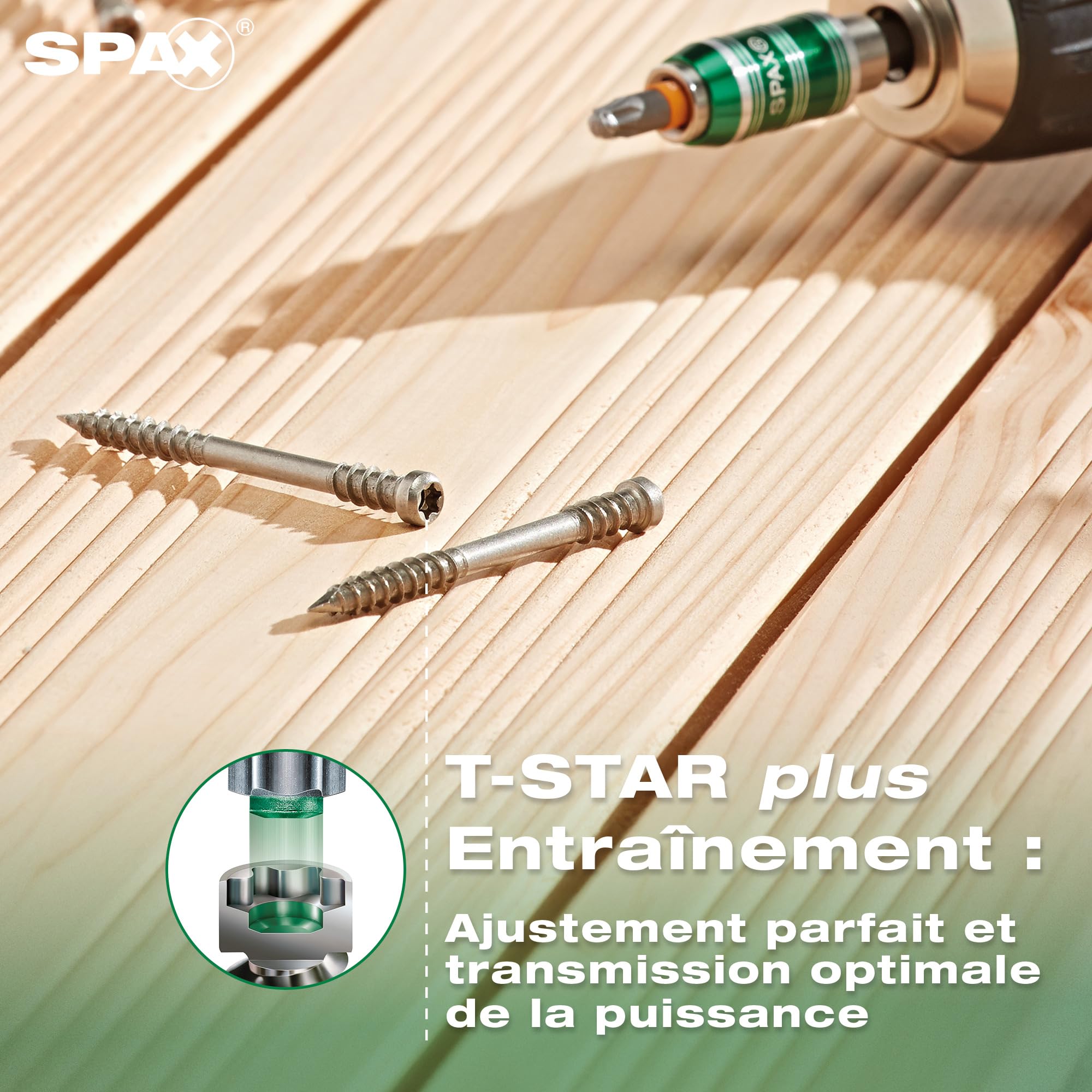 SPAX Vis de terrasse 5 x 60 mm, 360 pièces - Vis à filetage de fixation, tête cylindrique, T-STAR plus T25, pointe CUT, acier inoxydable A2 pour la construction de terrasses en bois - 8000000276613