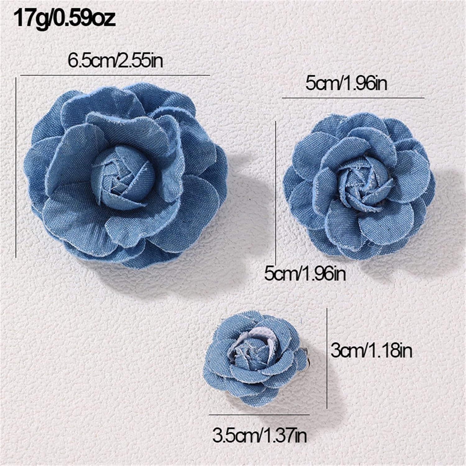 coadipress 3Pcs Denim Flower Brooches for Women Dainty Large Blue Camellia Flowers Brooch Hair Clip Denim Fabric Floral Lapel Pin Banquet Wedding Party Clothes Jewelry image 3