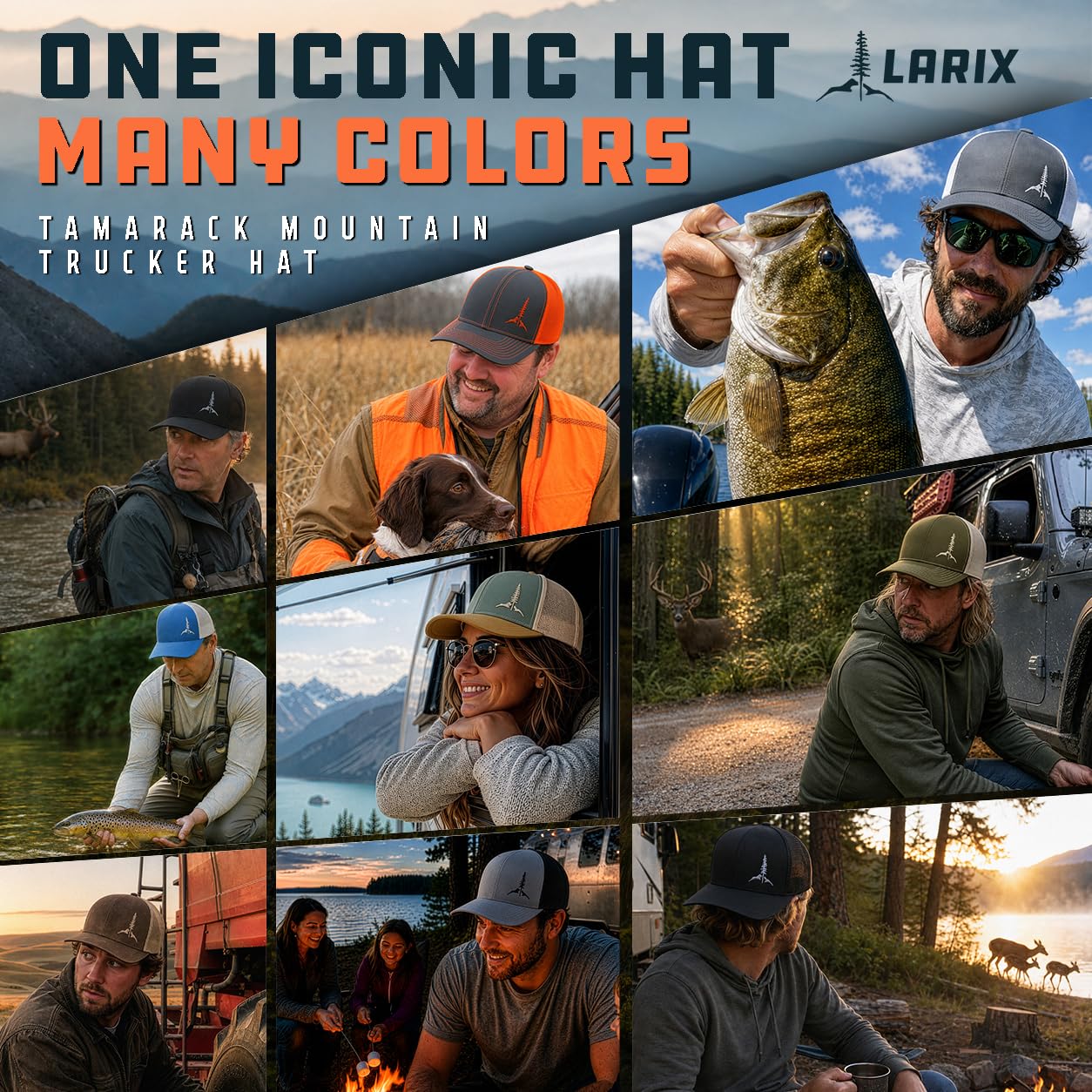 LARIX Trucker Hat - Tamarack Mountain (w zestawie wkładka bez potu), Szary, czarny / czarny, rozmiar uniwersalny