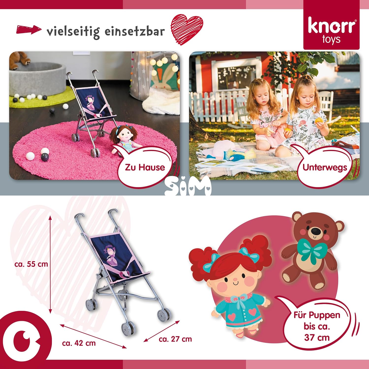 Knorrtoys 12642 Doll Buggy SIM Princess Blue