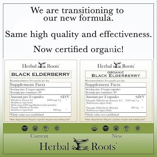 Miniatura 2 de Herbal Roots Black Saúco Cápsulas – Fuerza máxima 4,300 mg – Hecho con Sambucus orgánico – Apoyo inmunológico – Vegano y puro – Hecho en los Estados