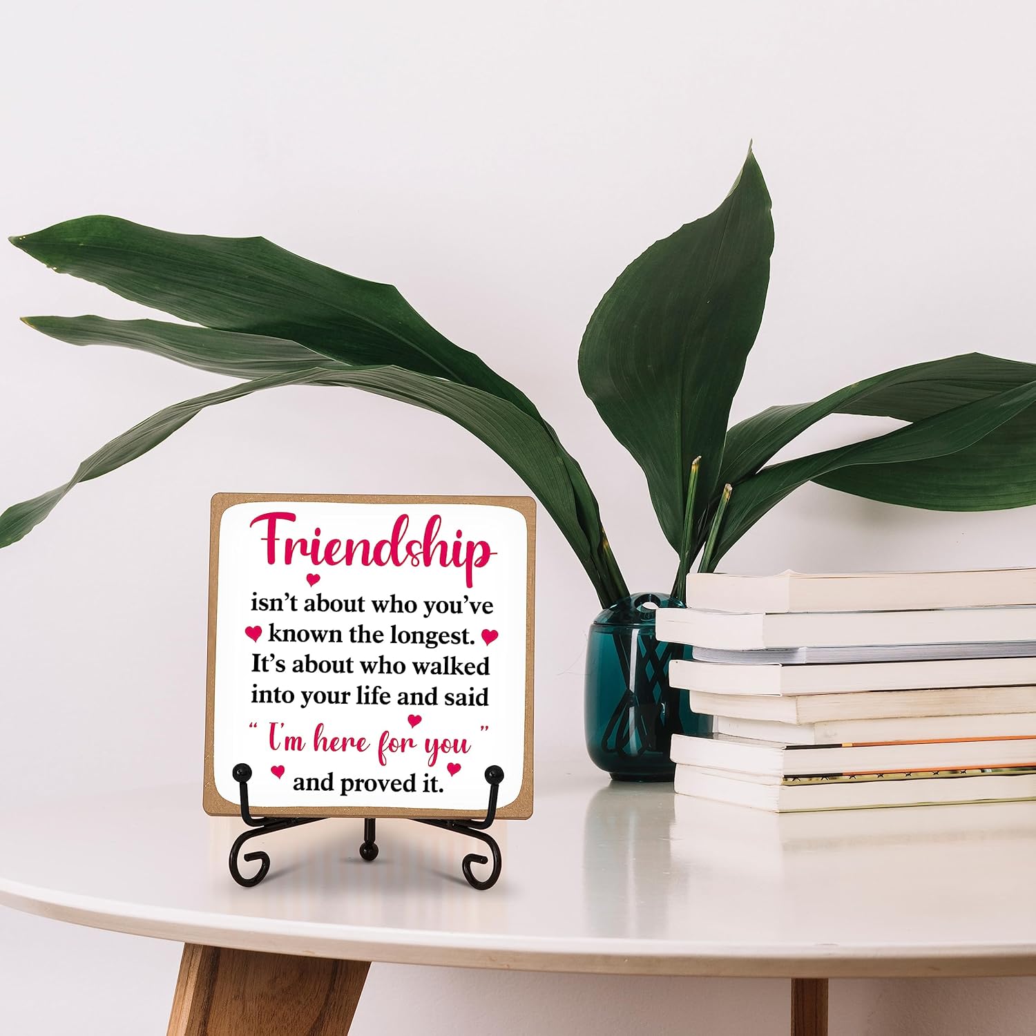 Friendship Gifts for Women Men, Desk Decor for Best Friend, Friendship isn't About Who You've Know the Longest Quotes Wood Plaque With Metal Stand, Sunflower Desk Sign for the Home Office(C25) - Image 3