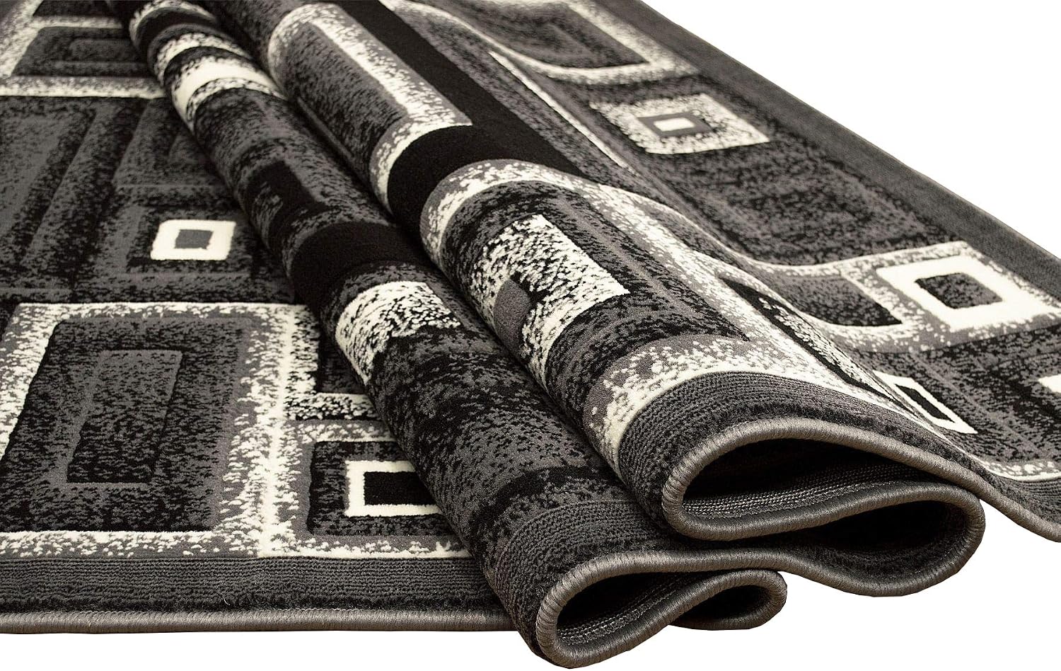 HR-Modern Contemporary Area Rugs-Abstract Carpet with Frame/Boxy/Cube Pattern-Shed Free Gray/Ivory/White/Black
