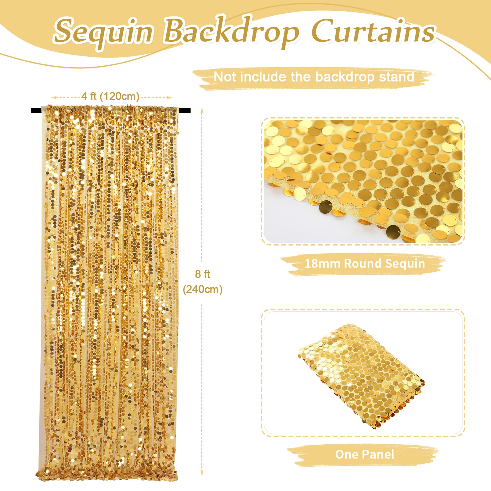 Big Payette - Sfondo con paillettes, 1,2 x 2,4 m, colore: oro, luccicante, tende in tessuto glitterato per feste di compleanno e baby shower