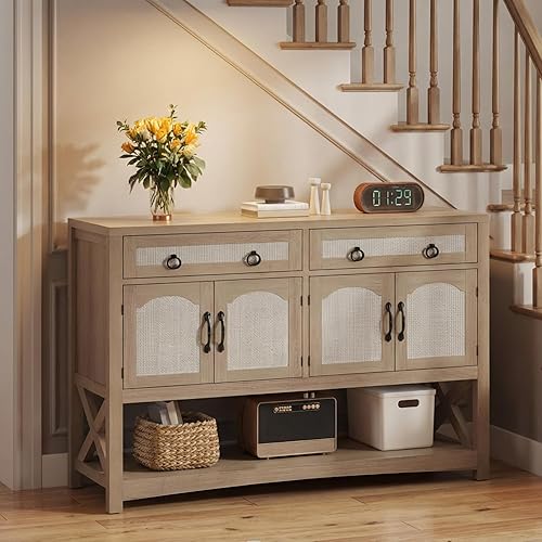 YITAHOME Mesa consola de 47.2 pulgadas con 2 cajones, mesa de entrada con armarios de almacenamiento y estante de almacenamiento abierto, mesa de