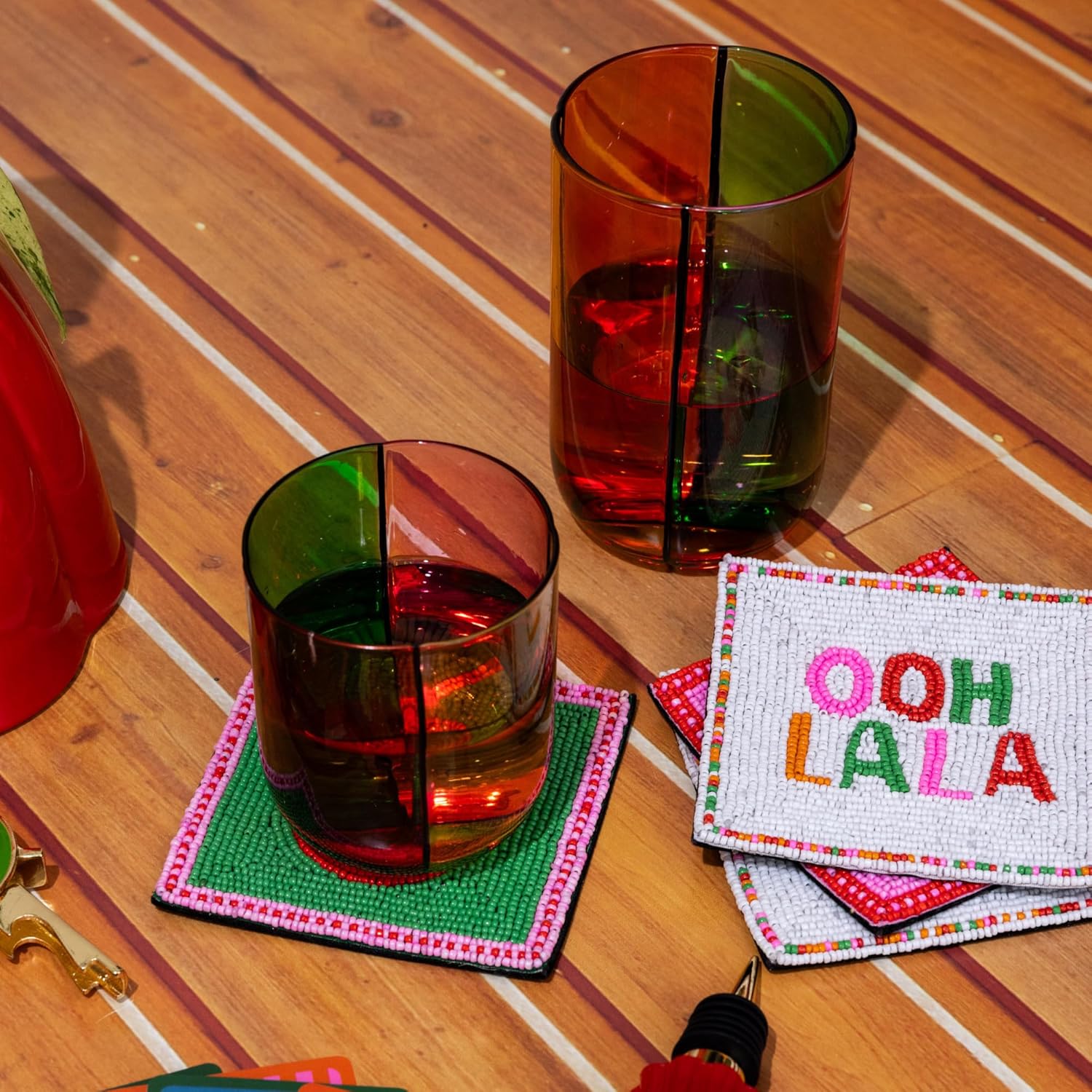 ban.do Bar Glass Set of 2, 17.5 oz Cute High Ball Glasses for Adults, Unique Drinking Glasses, Aesthetic Glassware for Bar Cart (Colorblock) - Image 5