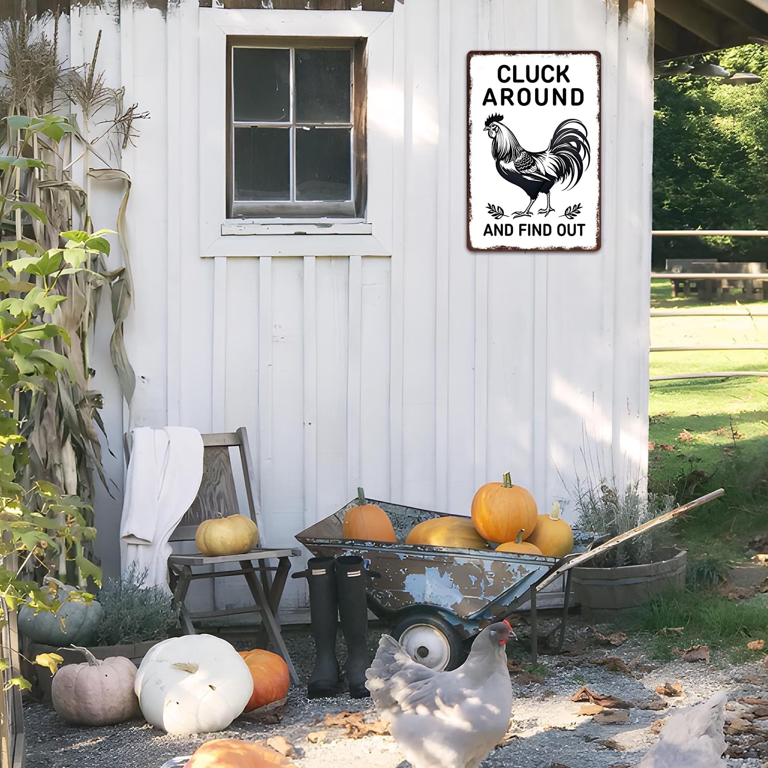 Lustiges Hühnerstall-Schild „Cluck Around And Find Out“ – Metall, 20x30 Cm, Für Innen & Außen