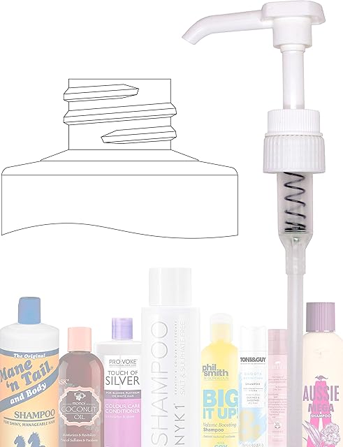 Professional UNIVERSAL FIT Shampoo Pump Bottle Dispenser (200ml - 750ml) For 24mm Neck Bottles, ADJUSTABLE LENGTH Lotion and Liquid Soap Dispenser Pump NYK1 Shampoo Dispenser - Dispenses 4ml Dose