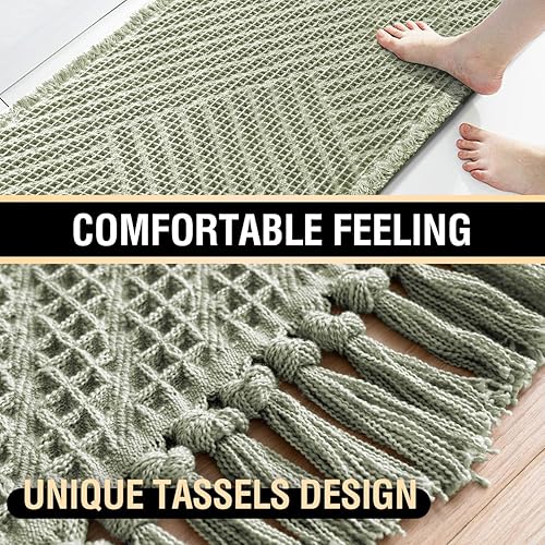 Miniatura 6 de H.VERSAILTEX Tapete de baño súper absorbente, bohemio, antideslizante, para el suelo del baño, lavable a máquina, de secado rápido, con borlas