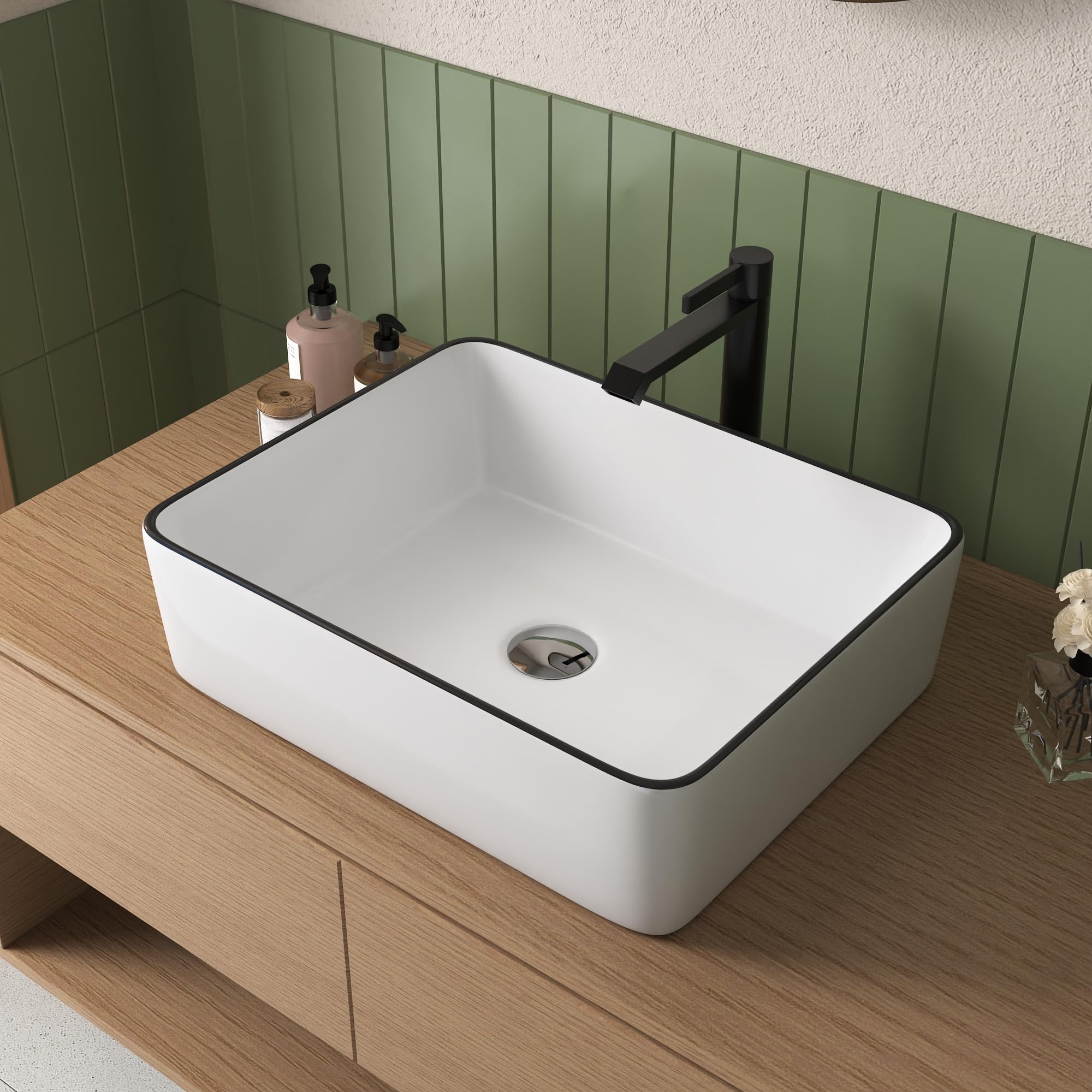 DeerValley Bathroom Vessel Sink White Black 19"x15" Modern Basin DV-1V0002