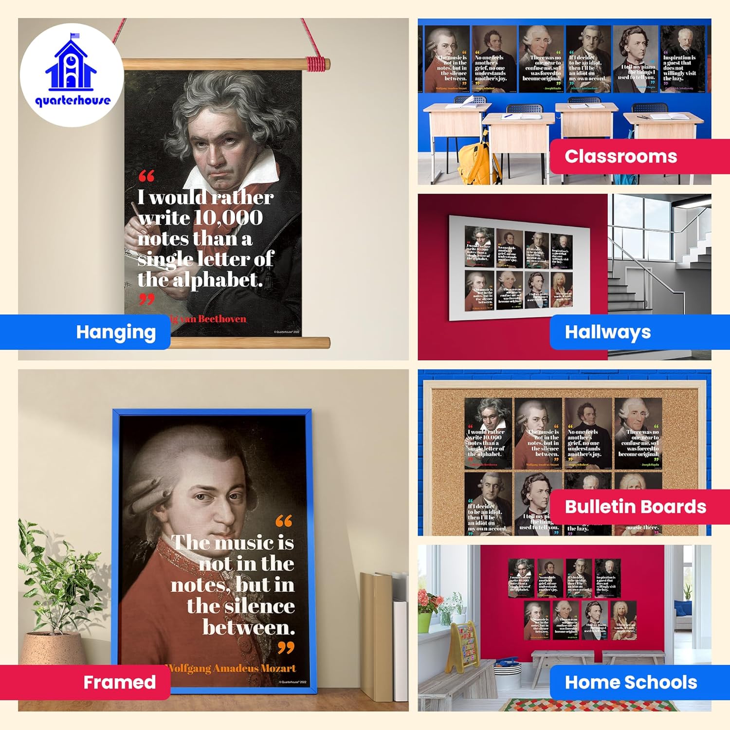 Quarterhouse 8 Poster Music Motivational Quotes Set, Music Classroom Learning Materials for K-12 Students and Teachers, 12 x 18 Inches, Made in USA