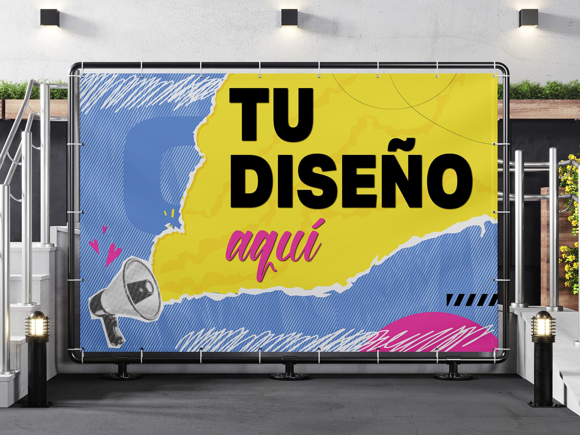 Oedim Lona Publicitaria Personalizada, Pancarta Ideal para Publicidad, 100x100cm, Fabricada en Lona Microperforada 350gr, Incluye Ojales, Resistente al Agua y Al Sol