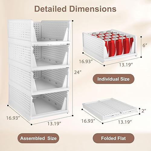 Miniatura 2 de Whitmor Cesta de almacenamiento plegable para armario, paquete de 4, organizador de almacenamiento de ropa apilable y ahorra espacio, estantes de