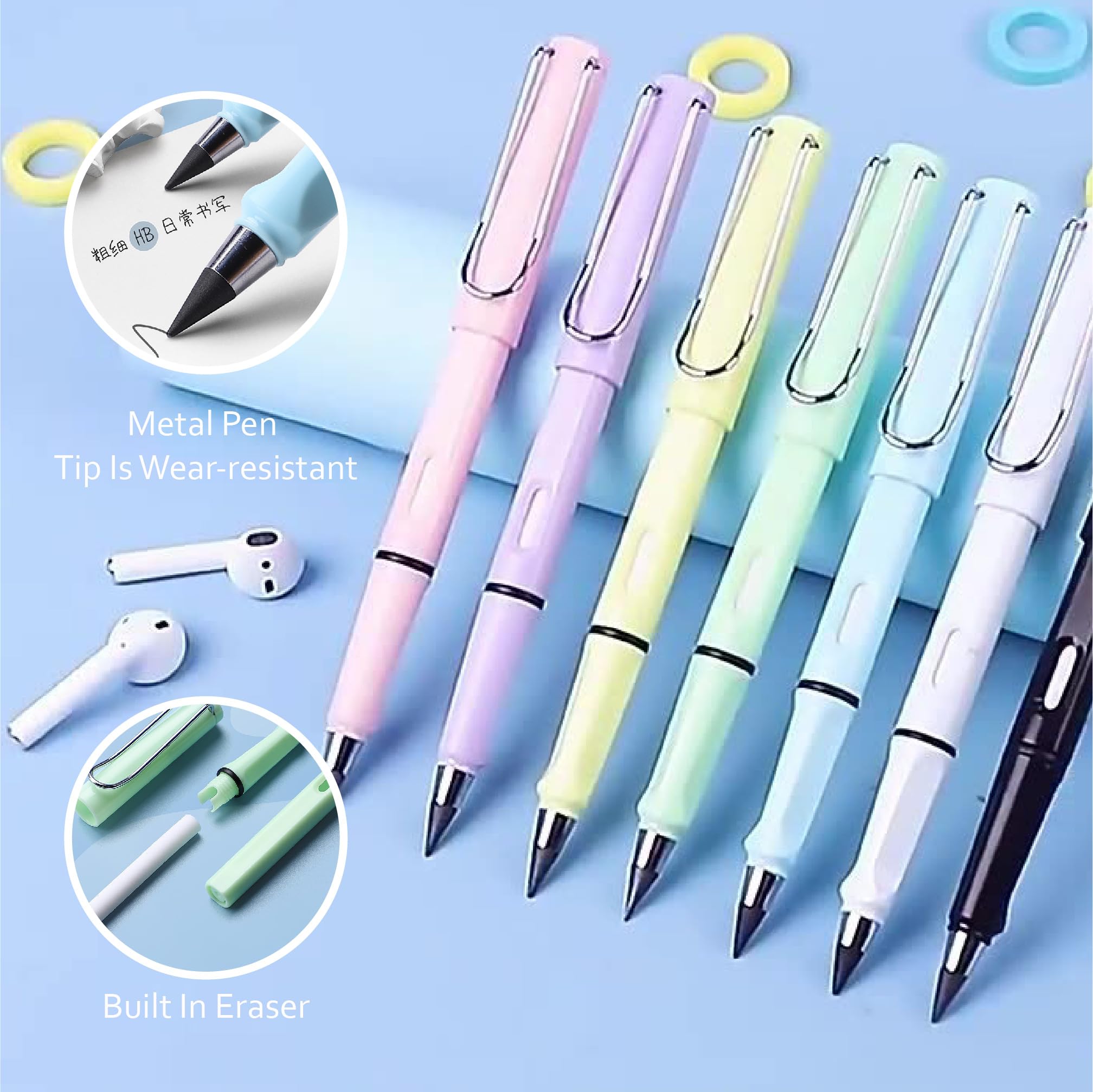 Morandi Color - Set di 45 articoli scolastici con quaderno, penne a sfera a inchiostro gel, astuccio, porta badge identificativo, penne fluorescenti, matita, gomme, clip, metro a nastro