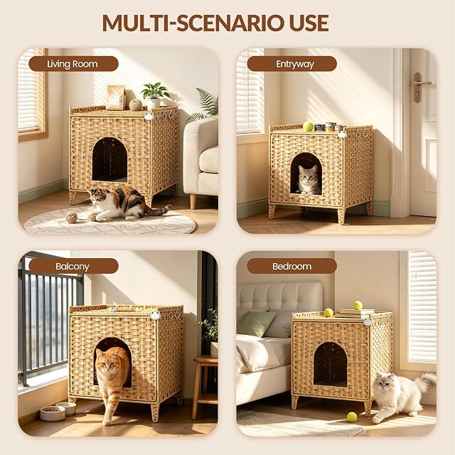 Foto 6 de 7 de Fobyfurny Mueble Arenero Gatos de Ratán, 48 x 53 x 56 cm, Natural