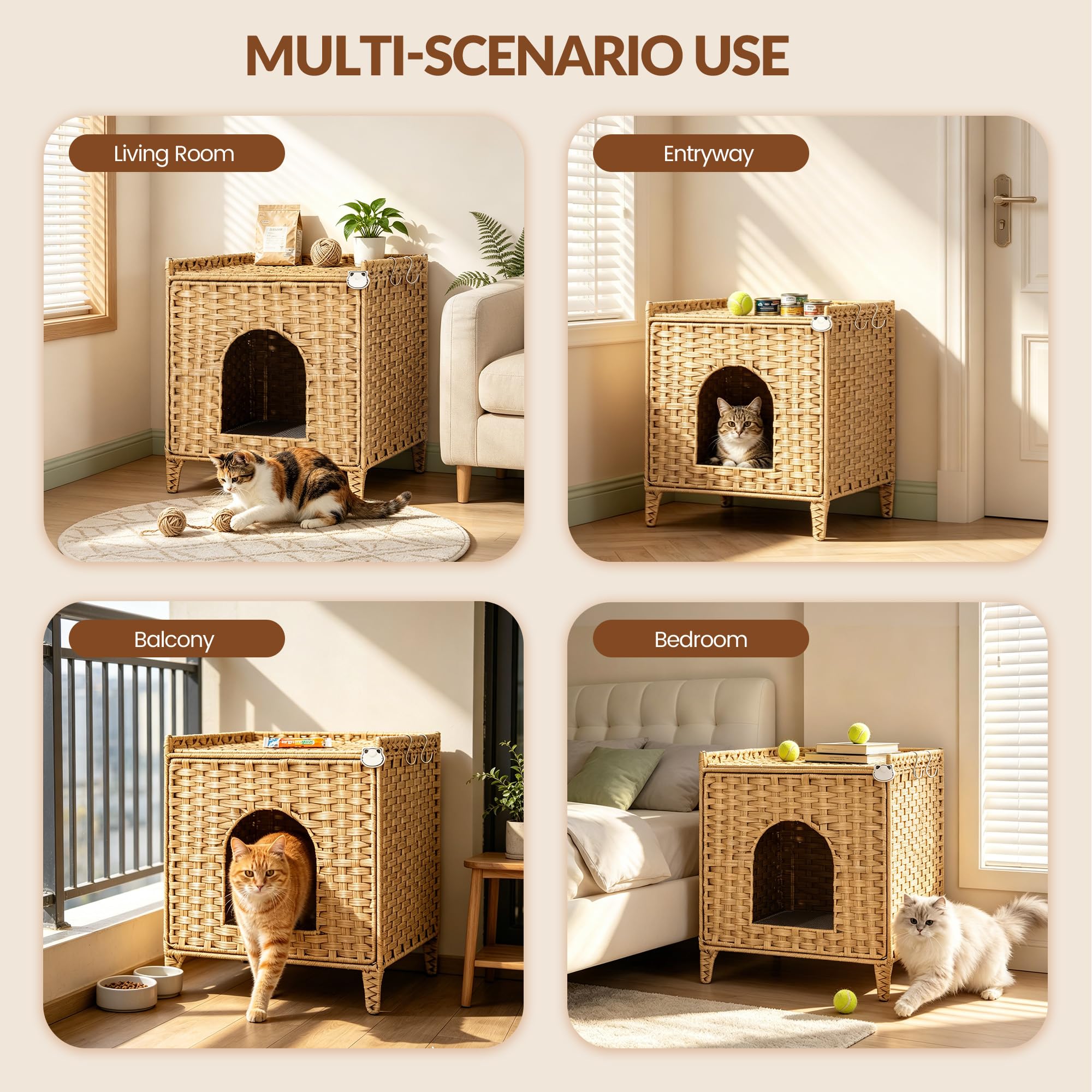 Katzenschrank, Handgeflochtenes Rattan Katzenhaus, Natur