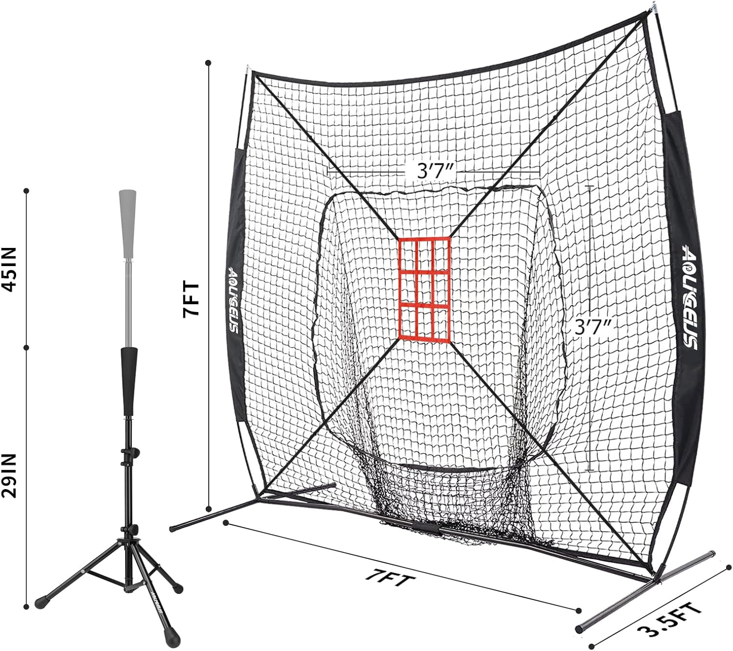 7'X7' Baseball Softball Practice Net,Pitching Net,Batting Net,with Baseball Tee,Bonus Strike Zone and Bow Frame,for Hitting,Pitching, Catching - Image 7