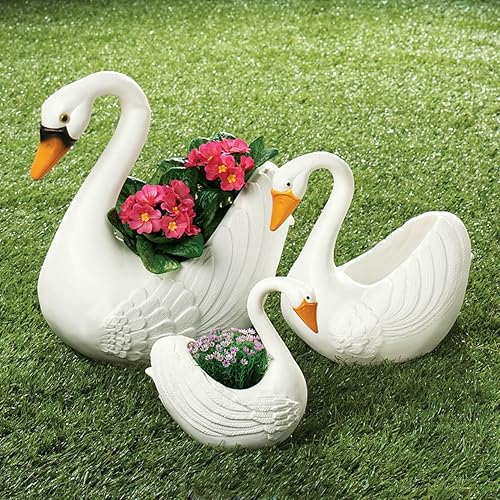 Miniatura 2 de Union Classic - Maceteros de cisne blanco para interiores y exteriores, decoración de jardín del hogar, juego de 3 piezas