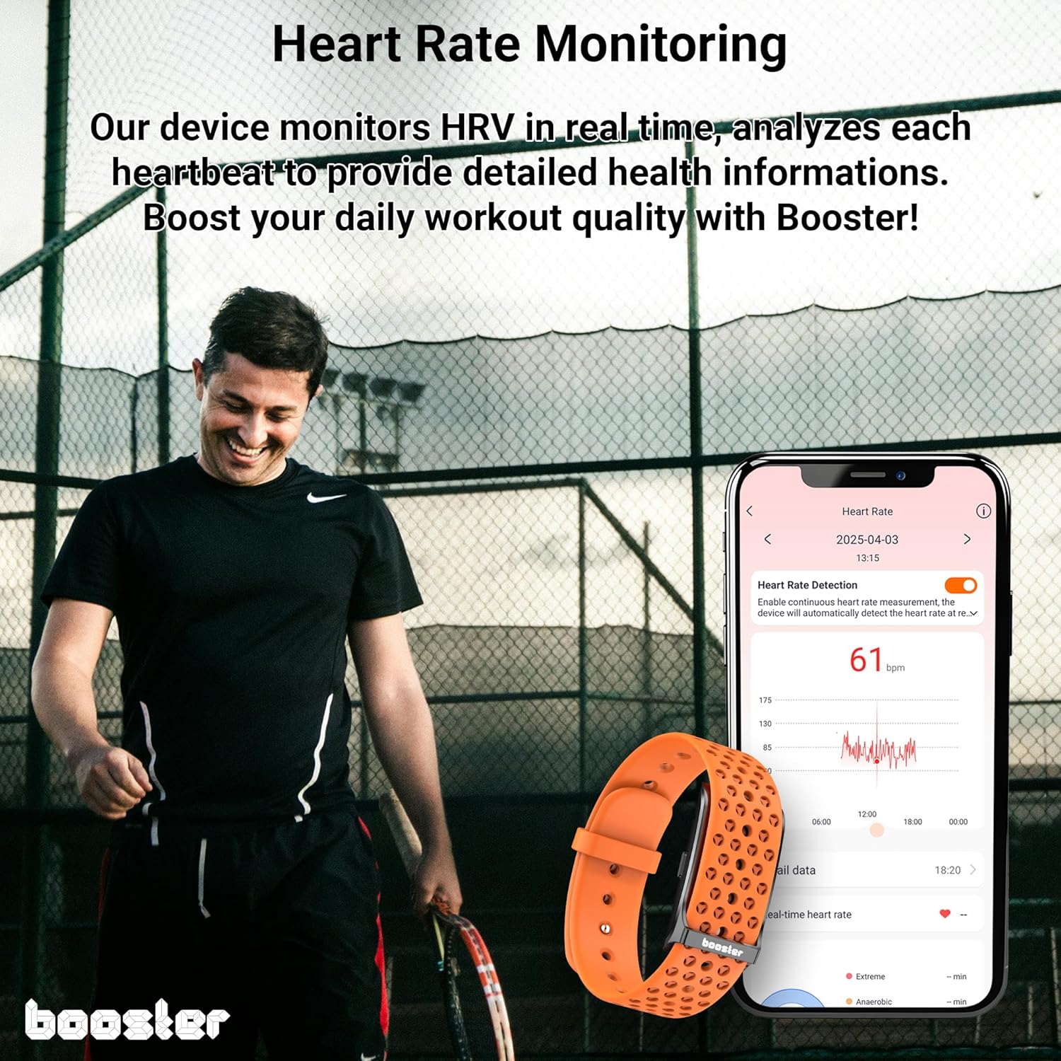 Booster Smart Bracelet, Wearable Activity & Fitness Tracker Band, 24H Sleep Tracker, All-Day Continuous Heart Rate Blood Pressure Stress HRV Monitor, 120+ Sport Modes Smart Wristband, Silicone Black