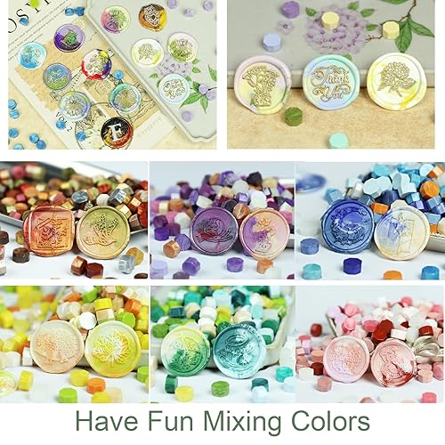 Miniatura 4 de 1200 cuentas surtidas para sellos de cera, cuentas de cera de sellado Andotopee para sellos de sellos, pellets de colores de 48 colores, negro,