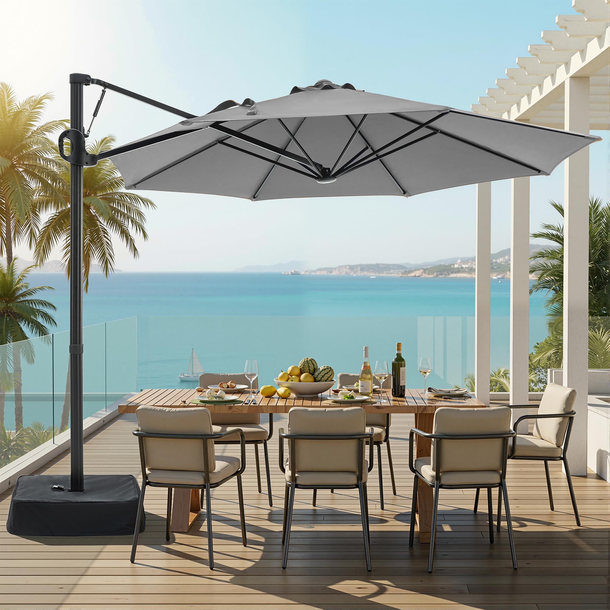 SUPERJARE 9ft Cantilever Umbrella with Base Included, Large Outdoor Umbrellas for Patio, Foot Pedal for 360° Rotation, Durable Metal Ribs, Offset Patio Umbrella, for Pool, Deck, Grey : Patio, Lawn