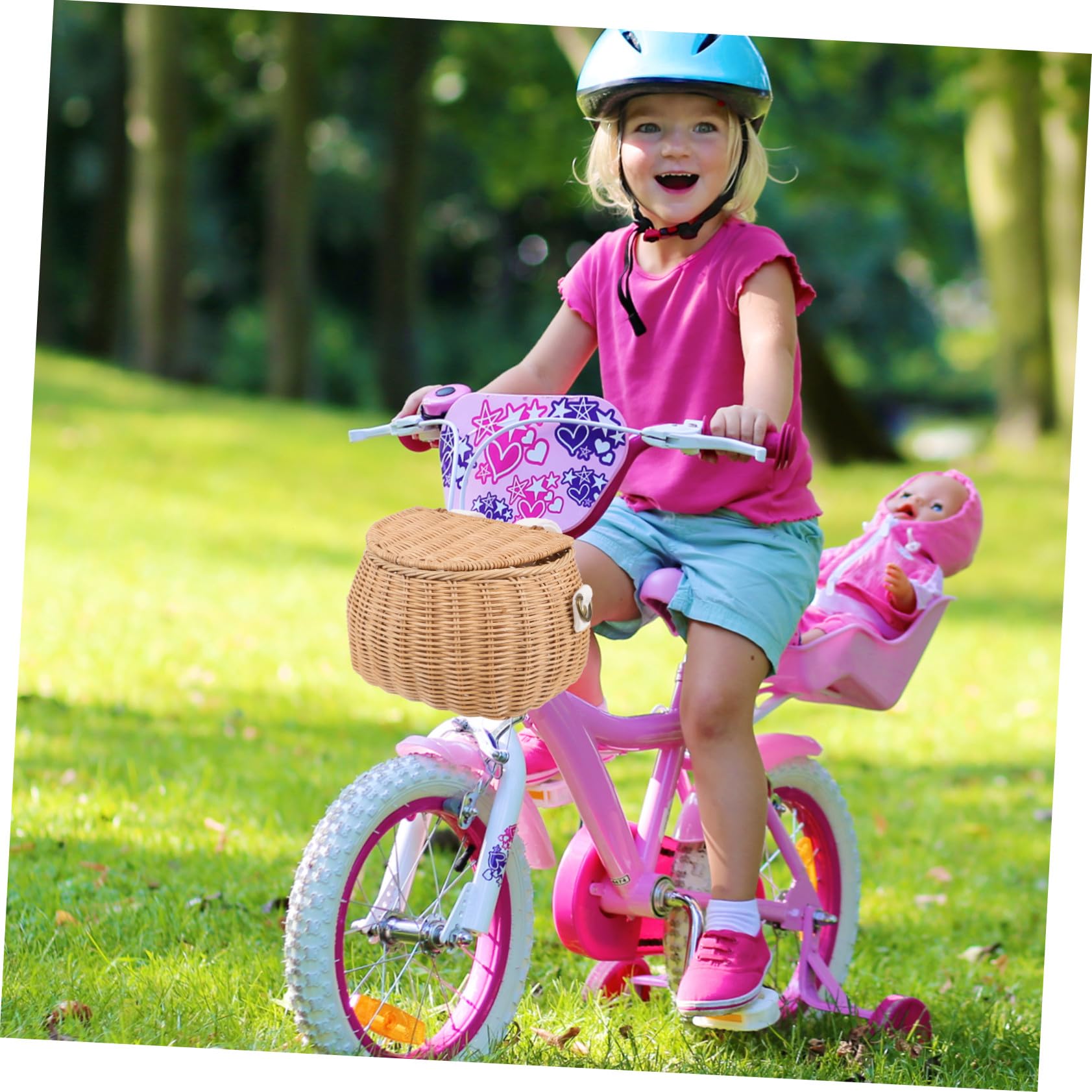 Panier de Vélo en Rotin pour Garçon et Filles Couleur Jaune Panier de Rangement Sûr et Résistant Accessoire Pratique pour Vélo Adapté pour Serviettes et Gobelets