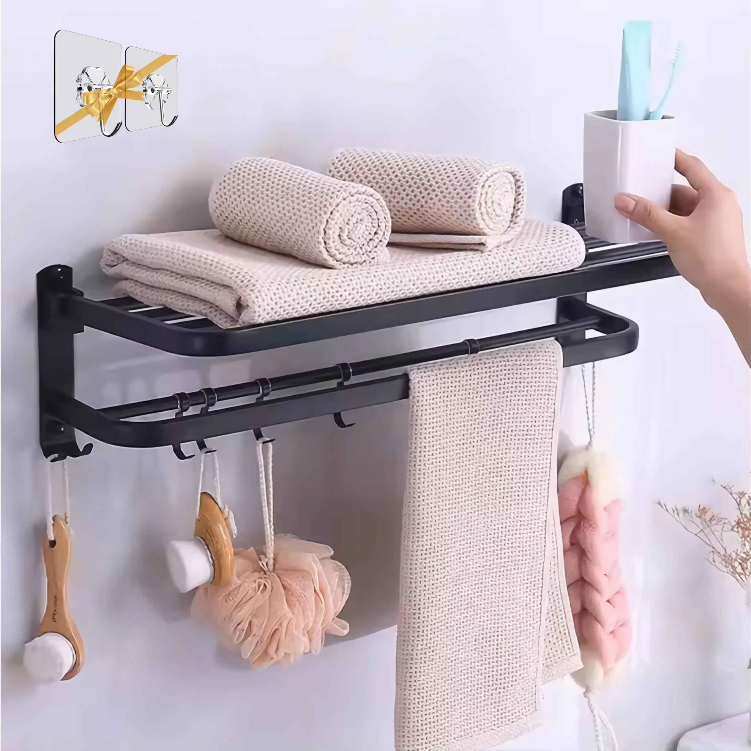 Toallero De Baño Ajustable Con Ventosa - Sin Taladros - Para Paredes Lisas - Acero Inoxidable Y ABS