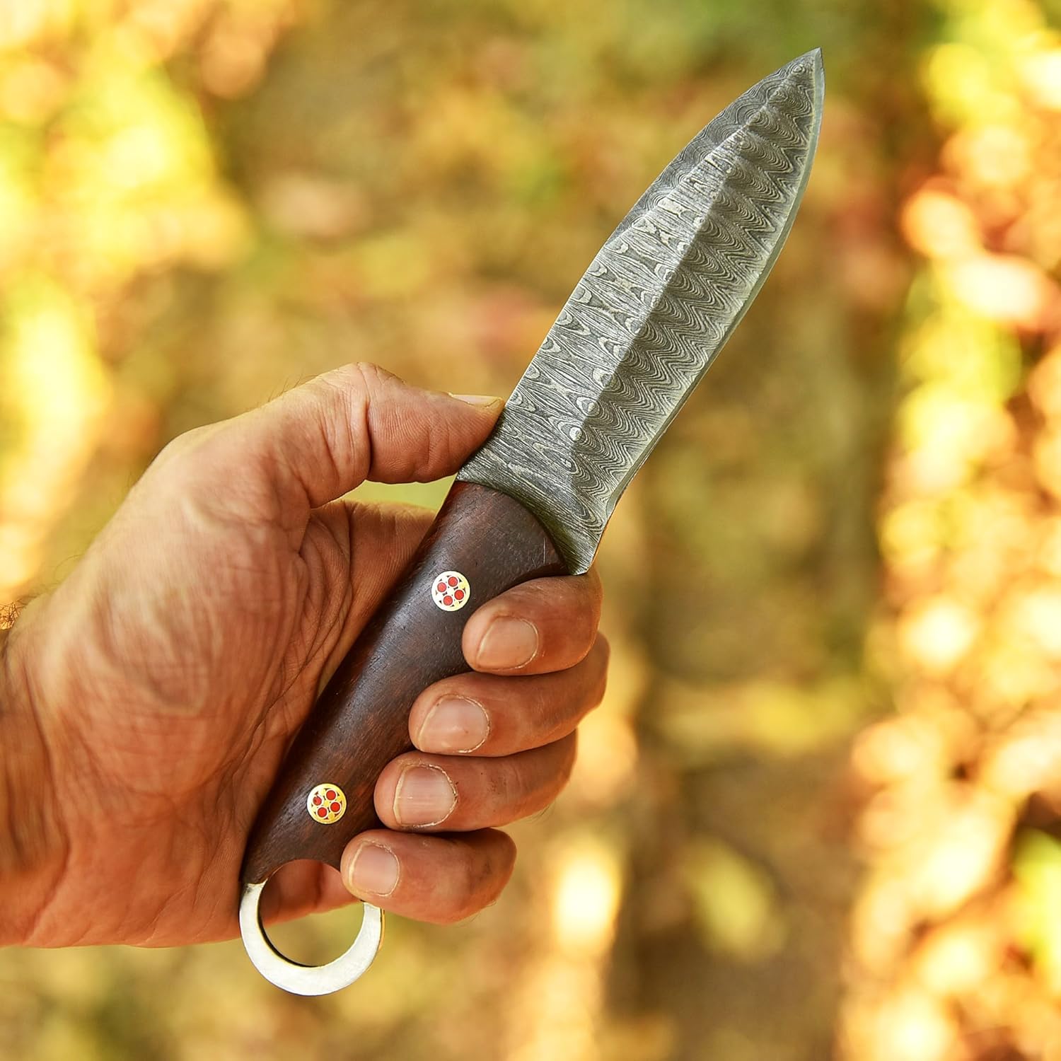 Custom Handmade Fixed Blade Hunting Knife - 9 Inch hand Forged Full Tang Knives For Hunting, Outdoor Camping, Hiking, Fishing, Bushcraft Knives With Leather Sheath. (Damascus - 1)