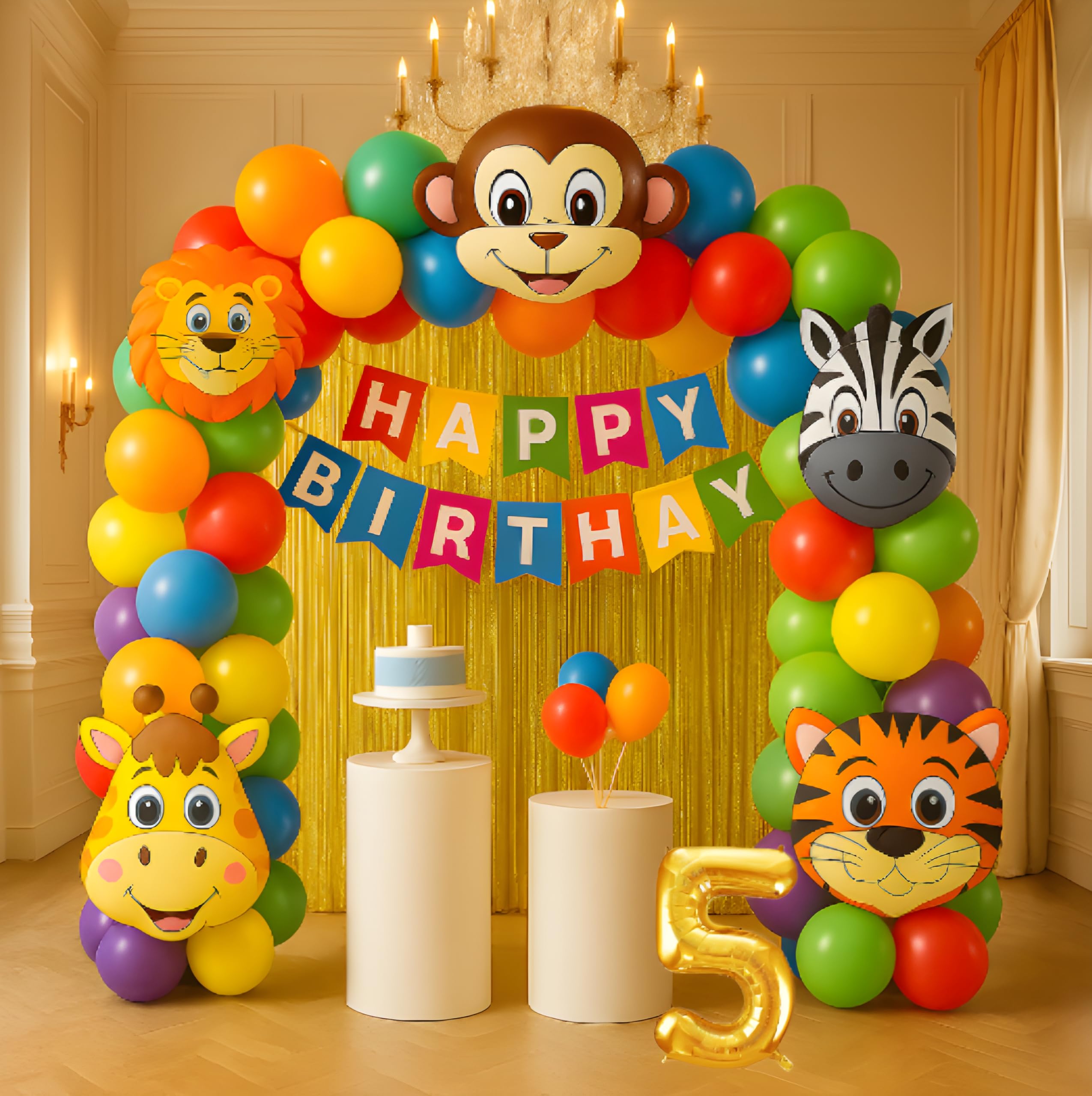 GROOVY DUDZ 41Pcs Jungle Theme 5th Birth day Decorations for Boys – Wild Safari Party Supplies Kit with Balloons, Banner, Baby Boy 5 Year Birth day Decoration Items Set-image-5