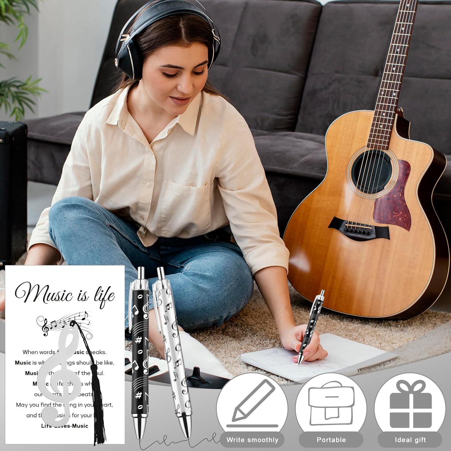 20 Sets Music Themed Gifts Including Ball-Point Pen, Thank You Card, Note Bookmark White Organza Bag Musical Theme Appreciate Gift Pack Music Gifts for Students Teachers Music Lovers - Image 5