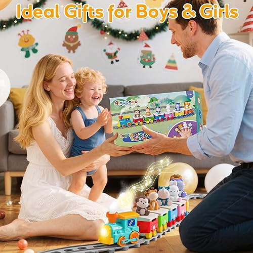 Miniatura 8 de Juguetes para niños de 1, 2 y 3 años, juego de tren eléctrico de animales de zoológico con música, luces y vapor, juguetes de aprendizaje