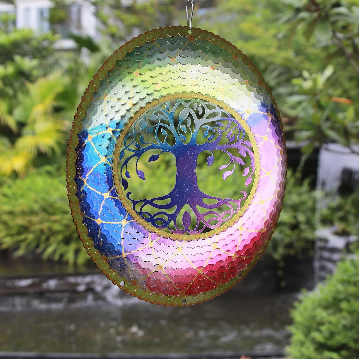 SPRING SONG Colorful Tree of Life 3D Kinetic Wind Spinner for Yard and Garden Stainless Steel Spinner Indoor and Outdoor Hanging Decor Crafts Ornaments Kinetic Art Yard Garden Spinner Decor Gifts