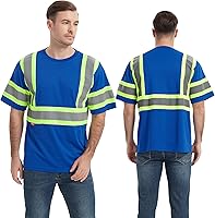 Vista 5 de ProtectX Camiseta de seguridad reflectante de manga corta de alta visibilidad, camisas de alta visibilidad transpirables resistentes para hombres