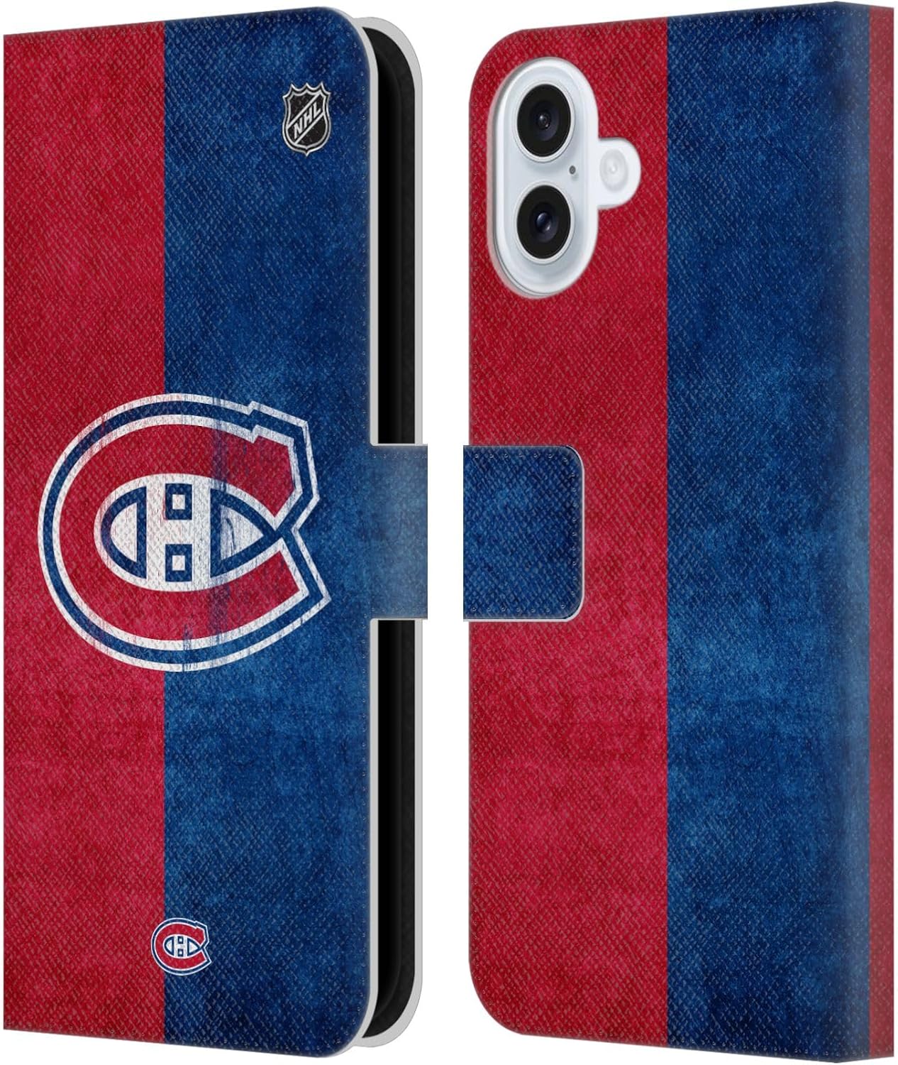 Head Case Designs Officially Licensed NHL Puck Texture Montreal Canadiens Leather Wallet Case Compatible with Apple iPhone 16 Pro Max