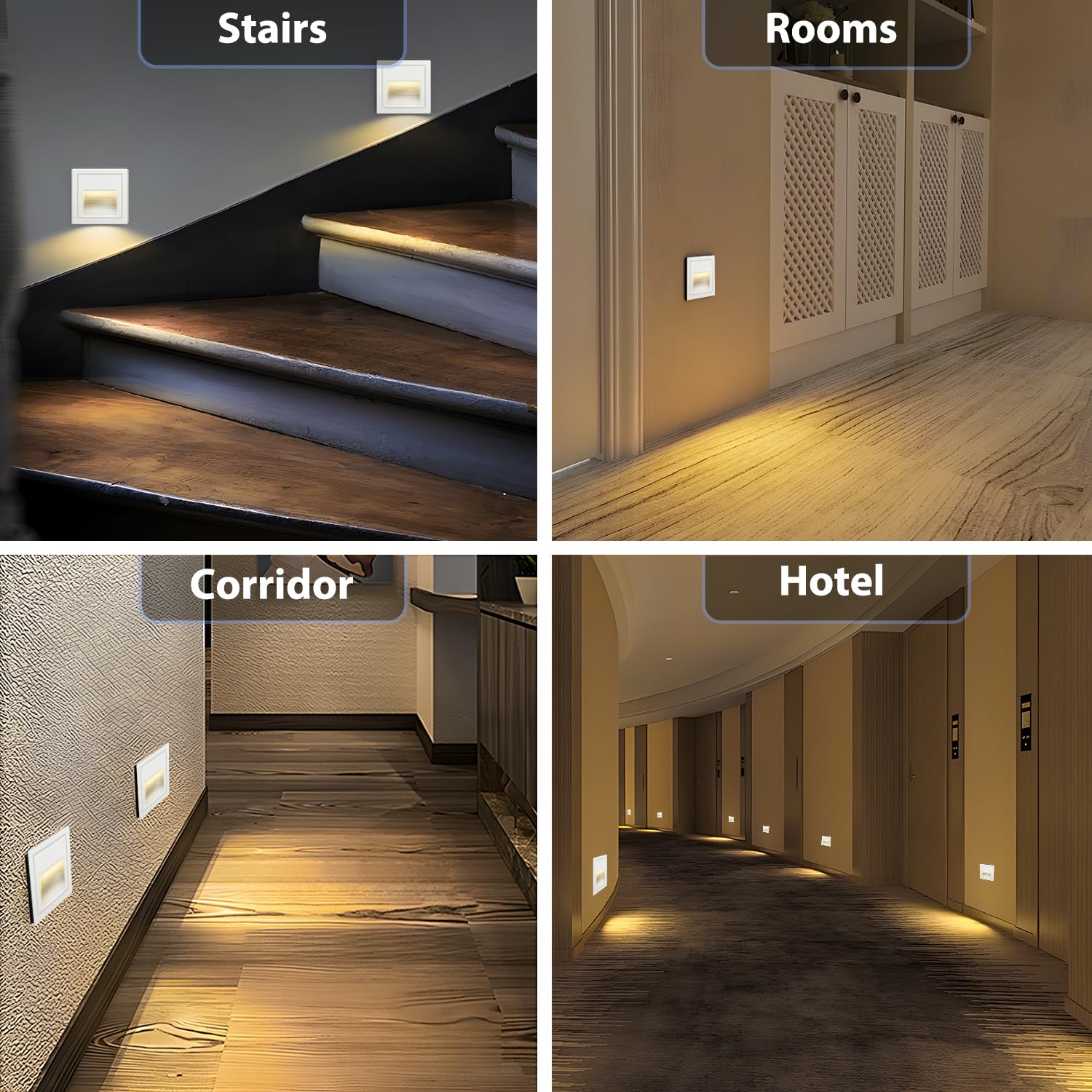 Arotelicht -4pcs Lámpara de pared 3W LED para escaleras, Blanco Cálido 3000K IP44 iluminación de escaleras, Luz de escalera, foco empotrable interior de aluminio, 230V