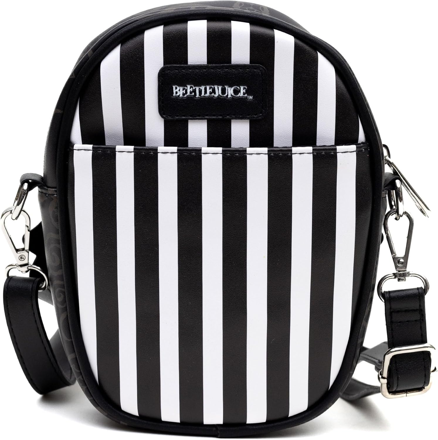 Beetlejuice Bag Wallet, Crossbody,Beetlejuice Stripes, Chibi, Vegan Leather | Chibi