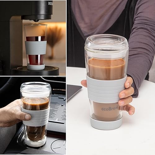 Vista 5 de 16oz Double Wall All Glass Tumbler with Lid, Dishwasher Safe & Microwavable Glass Travel Mug, Clear Coffee Tumbler To Go, Reusable Ceramic Cup for