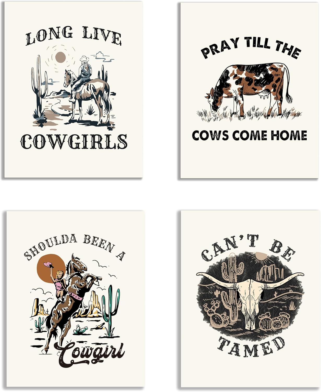 KEUSPI Cowgirl Decor,Western Bedroom Decor,Western Long Live Cowgirls Cowgirl Bull Skull Desert Wall Art Poster Prints Print for Teen Girls Room Dorm Decor,Wild West Decorations Prints Unframed 11x14 14L" x 11W" Western