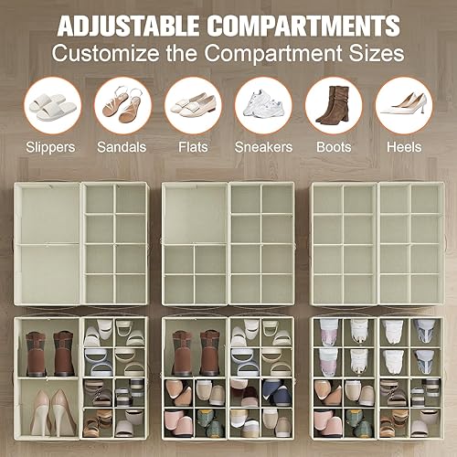 Miniatura 2 de Paquete de 2 organizadores de zapatos para armario, contenedores plegables transparentes para almacenamiento de zapatos, divisores ajustables para