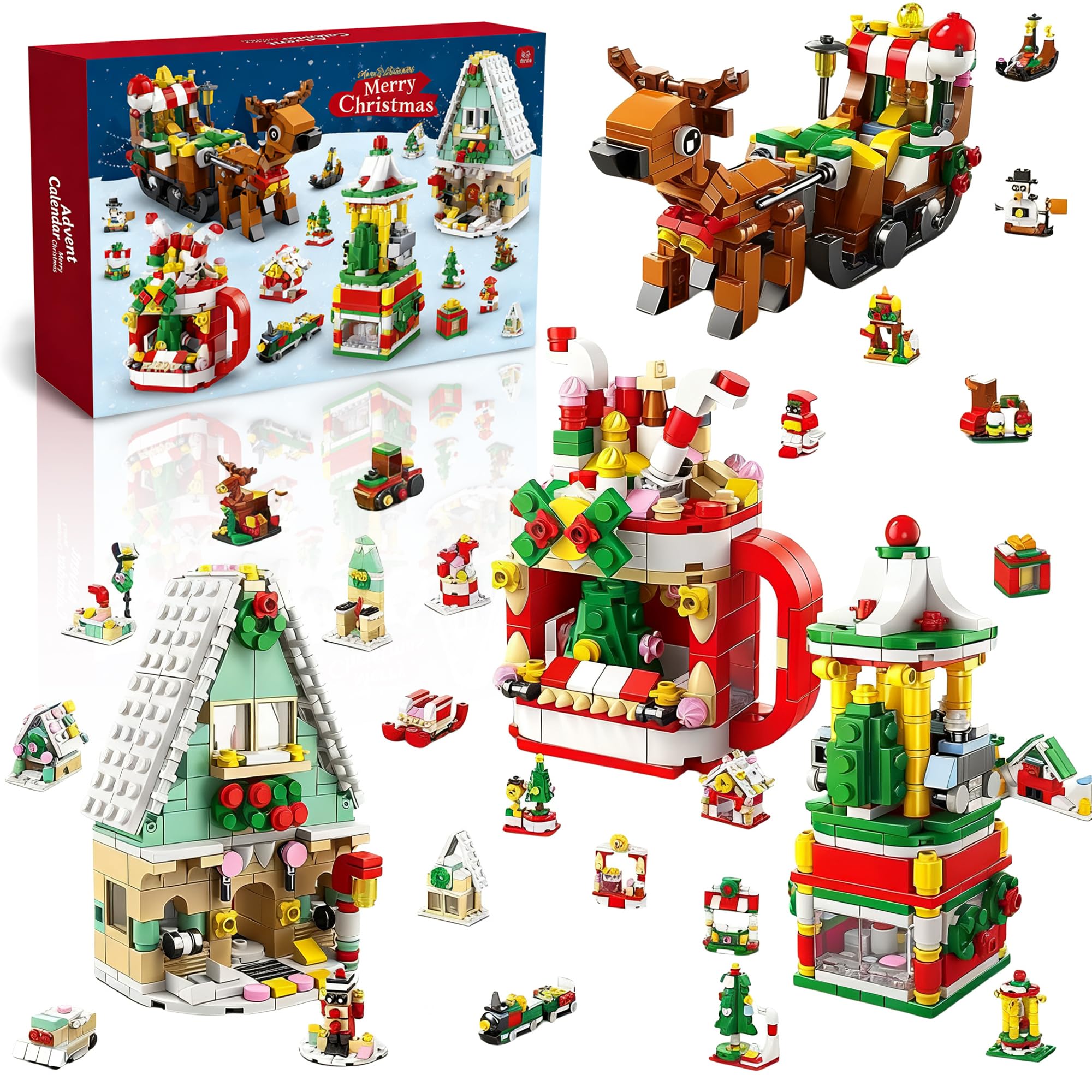 Yoawllty Advent Calendar, Christmas Santa Claus Building Set for Aged 14+ Kids Boys Girls Adults Birthday Xmas Gifts (Christmas sleigh)