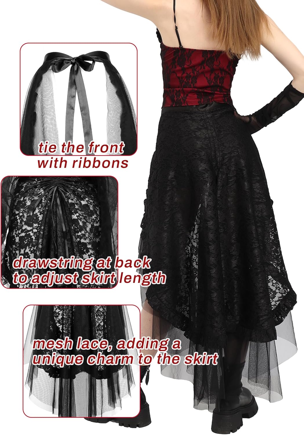 FURPHI Steampunk Tulle Bustle Skirt Gothic Black Tutu Dress with Drawstring Halloween Costume for Women - Image 4