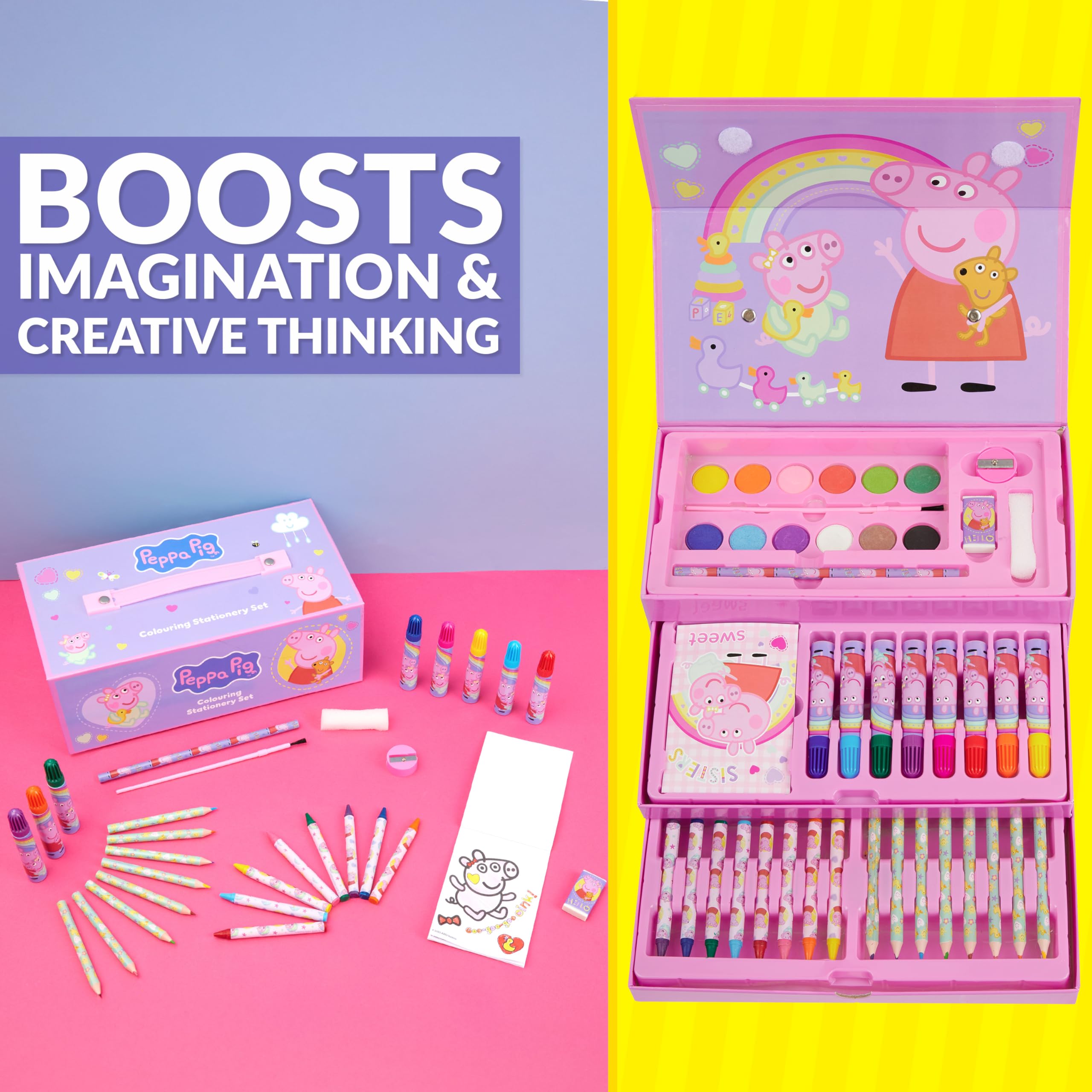 Peppa Pig Kit Dessin Coloriage et Peinture, Coffret Créatif Fille, Mallette Enfant d'Art de 30 Pièces, Fournitures de Loisirs Créatifs, Cadeau Fille